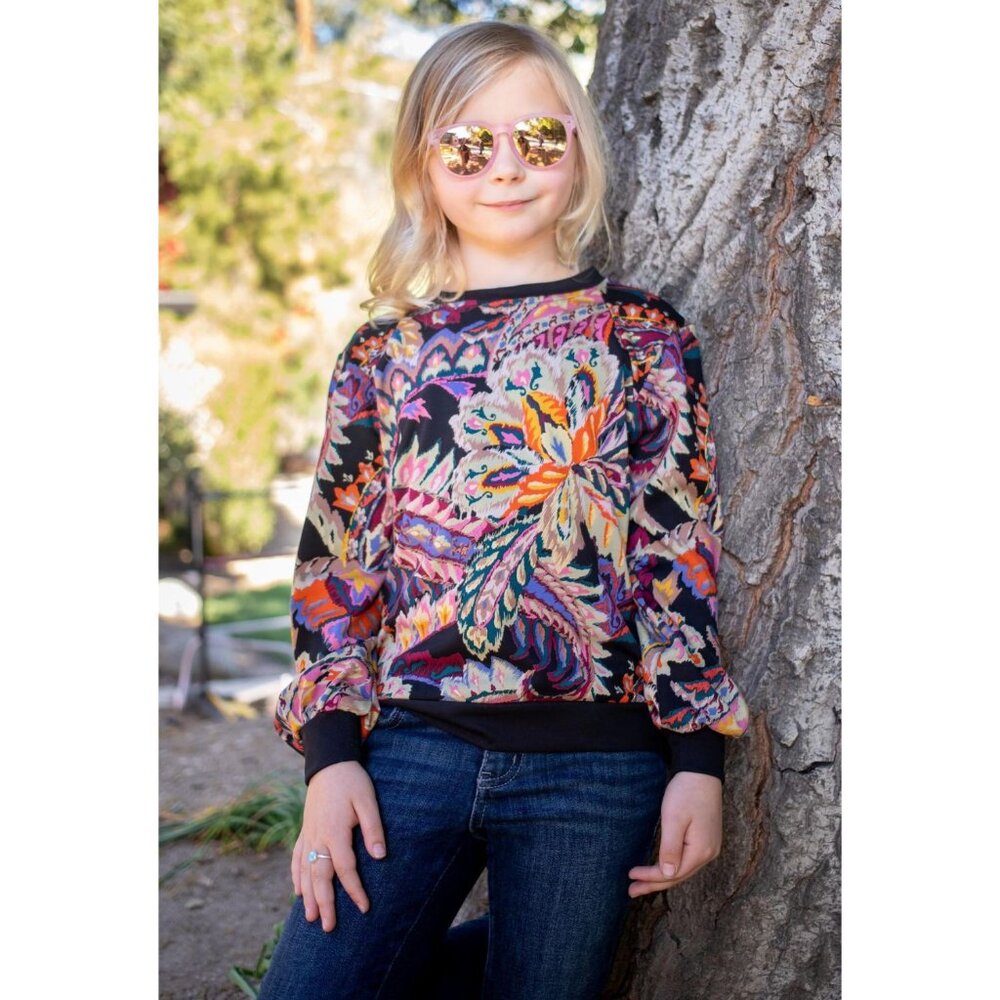 Eva Franco Clyde Sweatshirt Printed Paisley Damascus Knit Top for Girls NWT